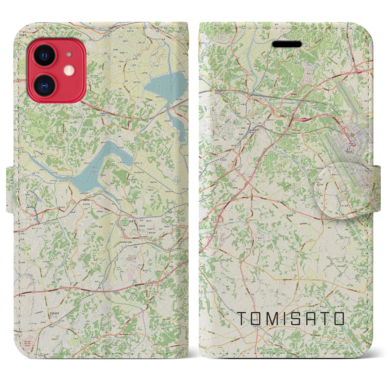 【富里(千葉県)】地図柄iPhoneケース(手帳タイプ)ナチュラル・iPhone 11 用