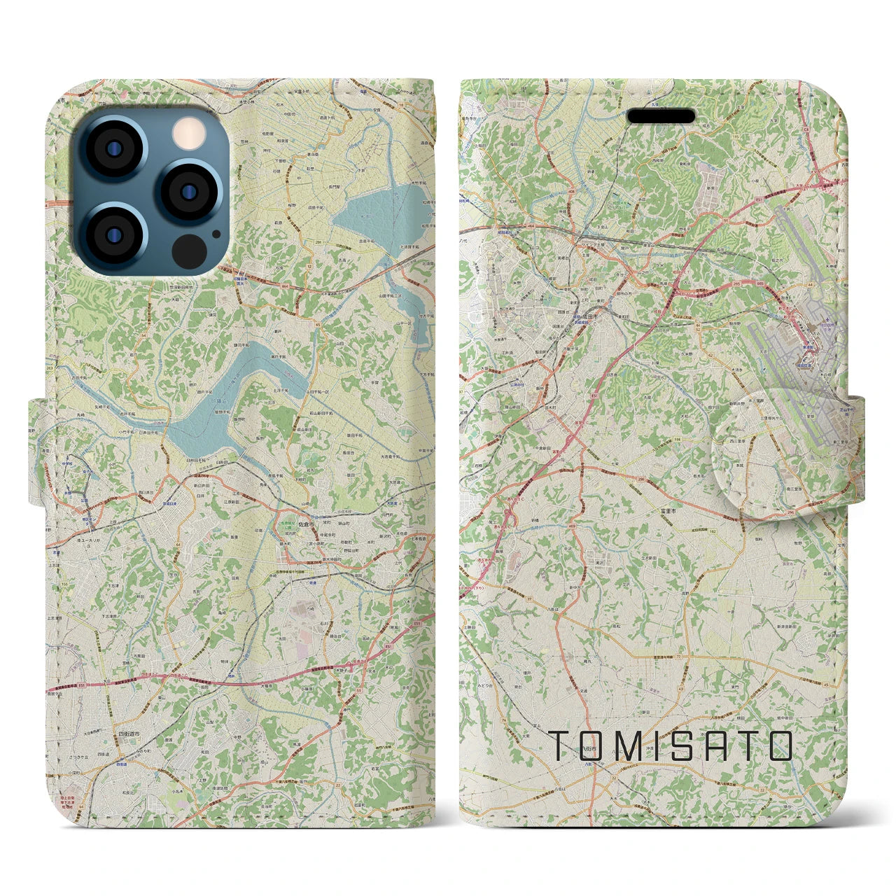 【富里(千葉県)】地図柄iPhoneケース(手帳タイプ)ナチュラル・iPhone 12 / 12 Pro 用
