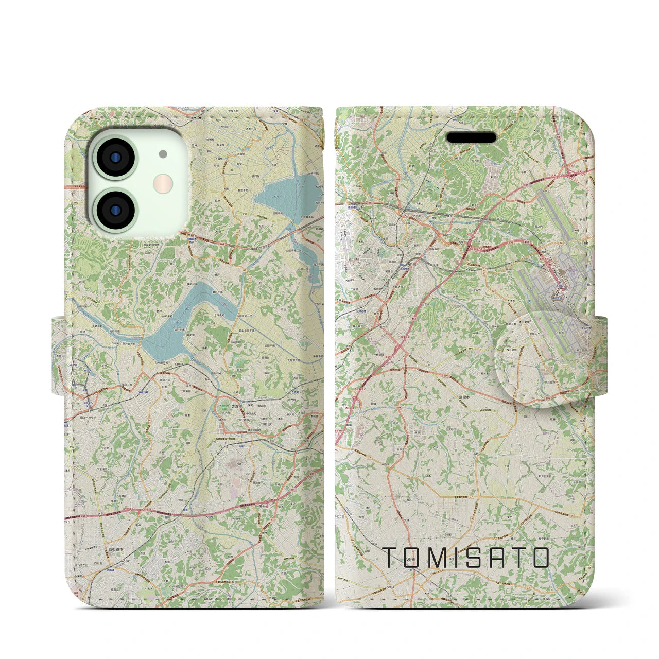 【富里(千葉県)】地図柄iPhoneケース(手帳タイプ)ナチュラル・iPhone 12 mini 用