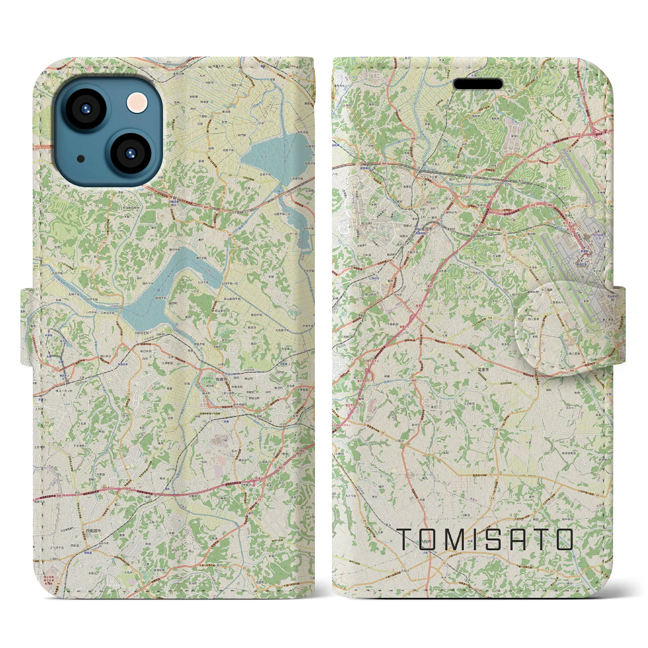 【富里(千葉県)】地図柄iPhoneケース(手帳タイプ)ナチュラル・iPhone 13 用