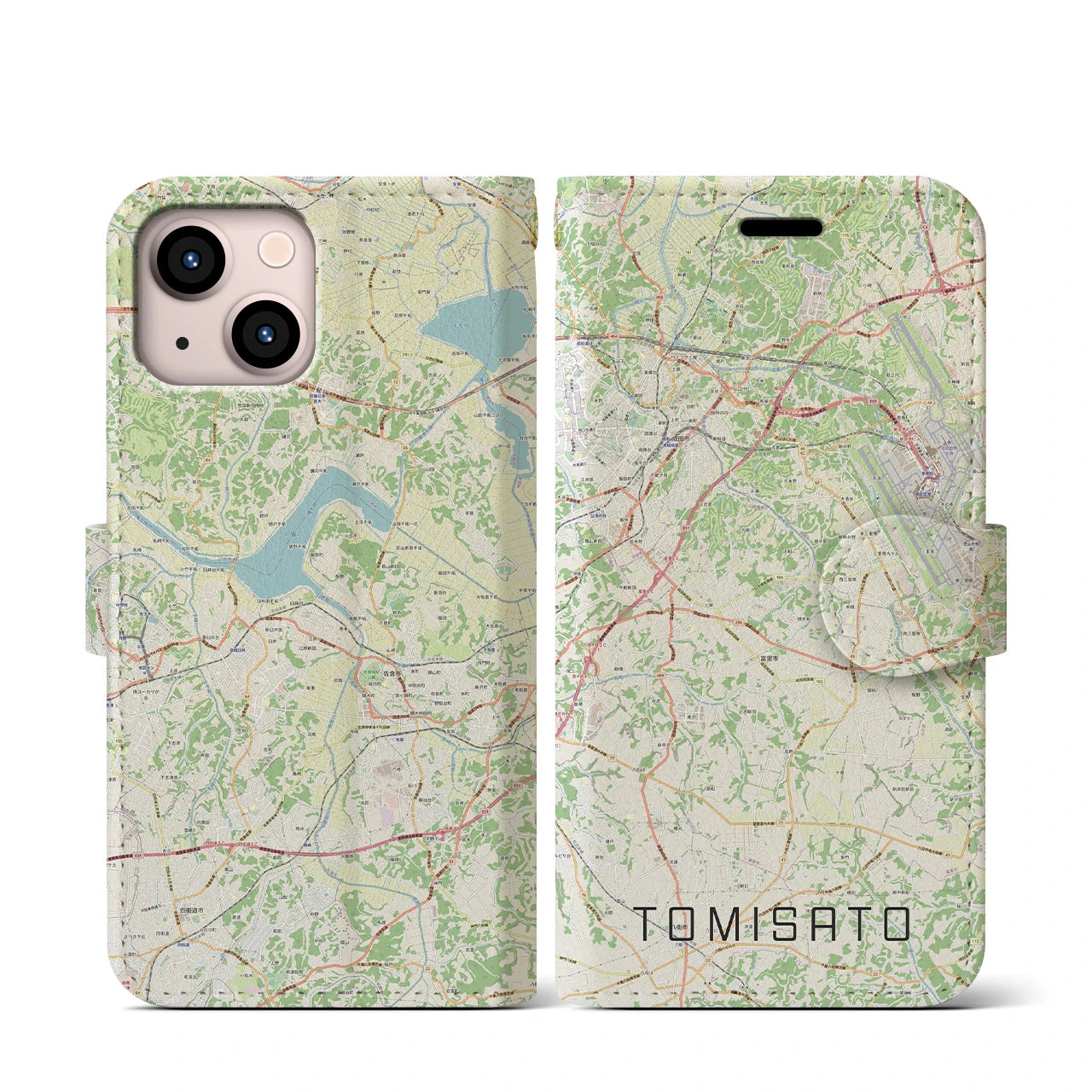 【富里(千葉県)】地図柄iPhoneケース(手帳タイプ)ナチュラル・iPhone 13 mini 用