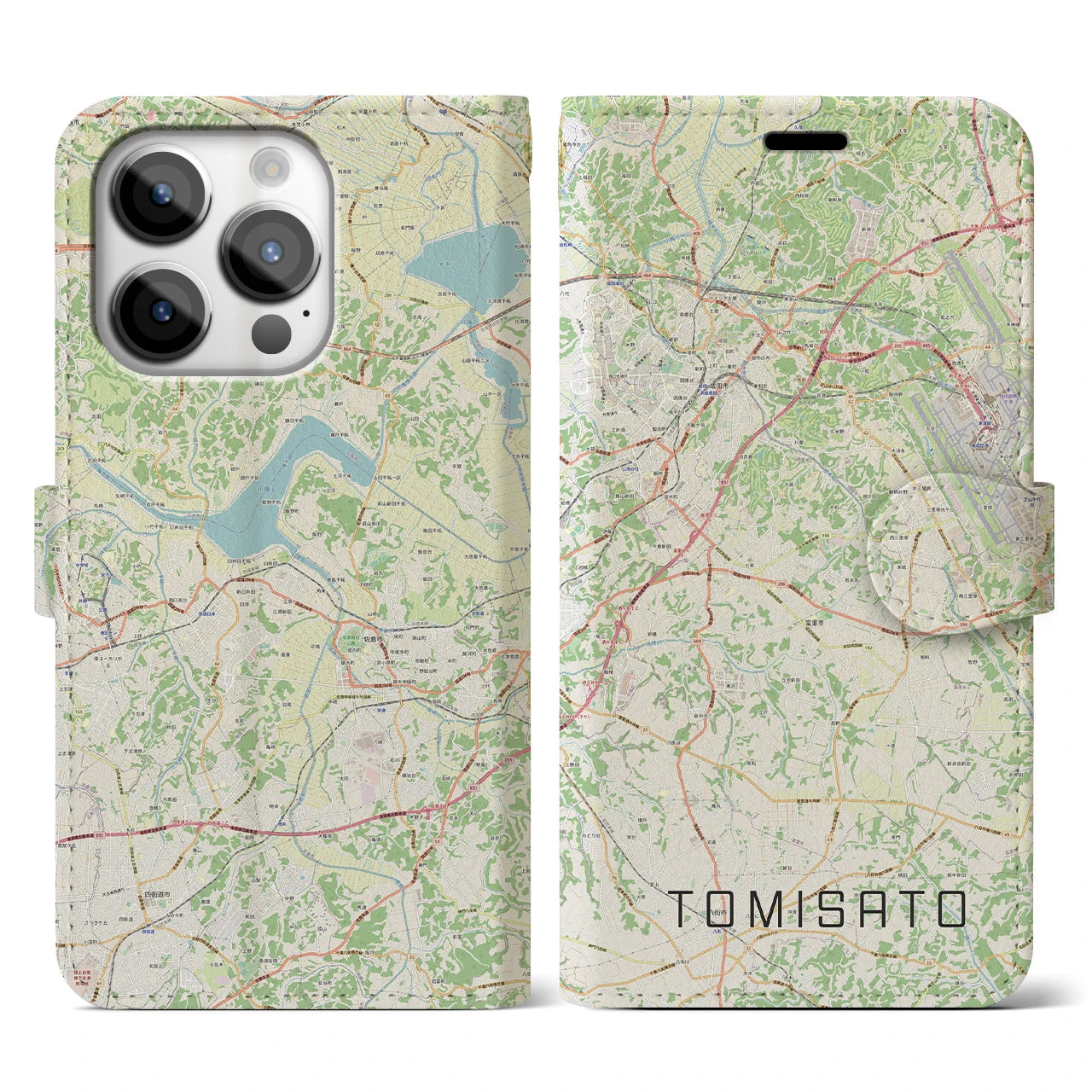 【富里(千葉県)】地図柄iPhoneケース(手帳タイプ)ナチュラル・iPhone 14 Pro 用