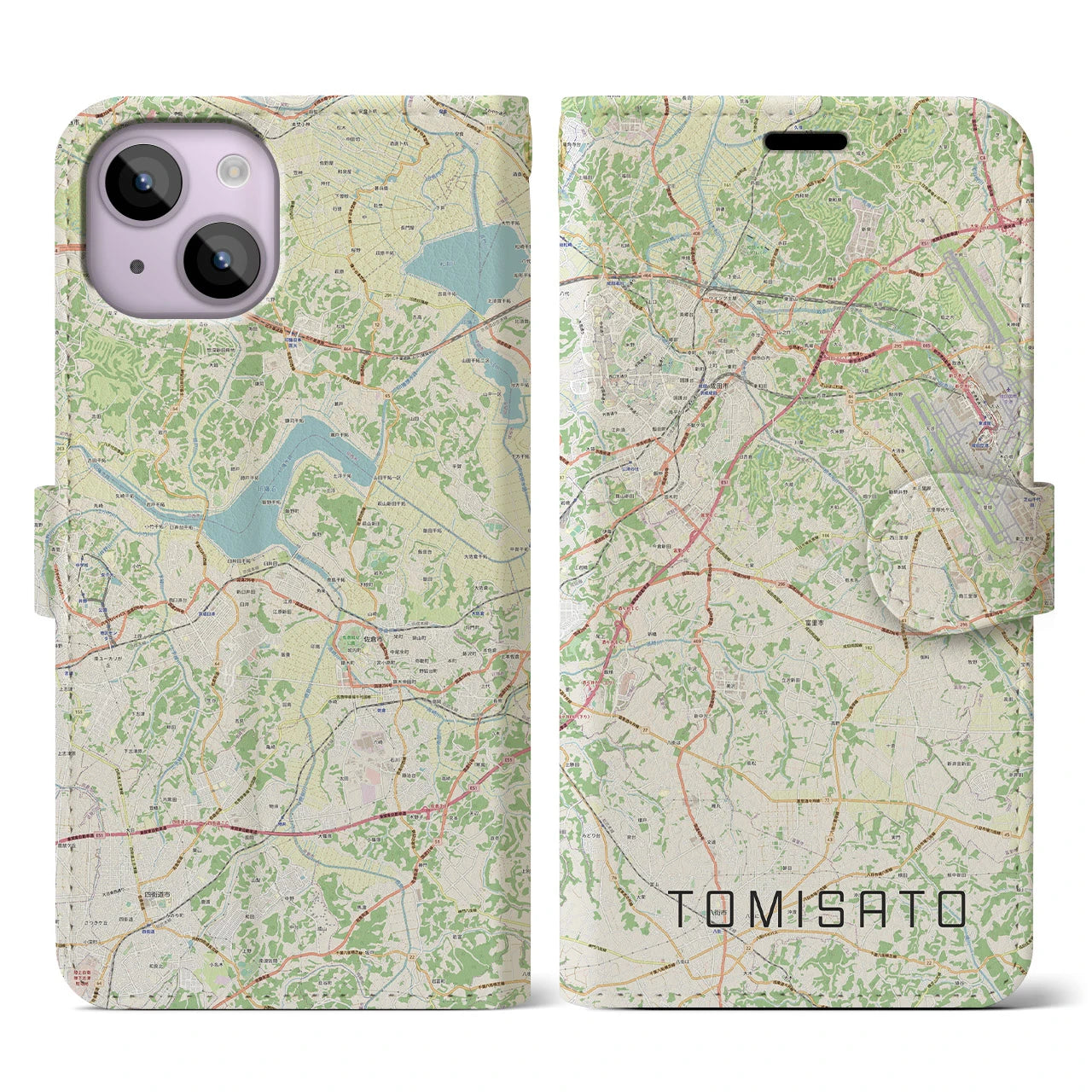 【富里(千葉県)】地図柄iPhoneケース(手帳タイプ)ナチュラル・iPhone 14 用