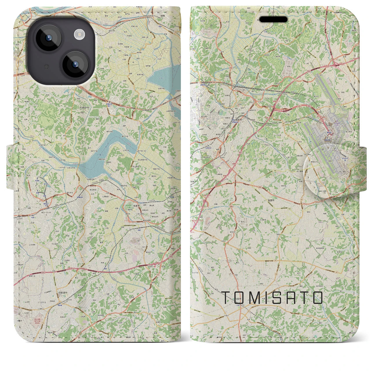 【富里(千葉県)】地図柄iPhoneケース(手帳タイプ)ナチュラル・iPhone 14 Plus 用