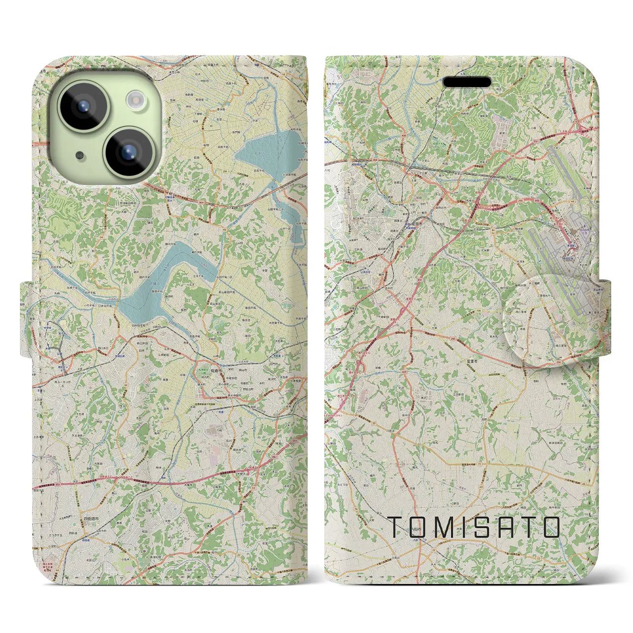 【富里(千葉県)】地図柄iPhoneケース(手帳タイプ)ナチュラル・iPhone 15 用