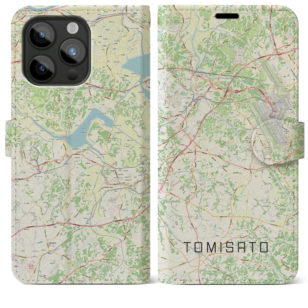 【富里(千葉県)】地図柄iPhoneケース(手帳タイプ)ナチュラル・iPhone 15 Pro Max 用