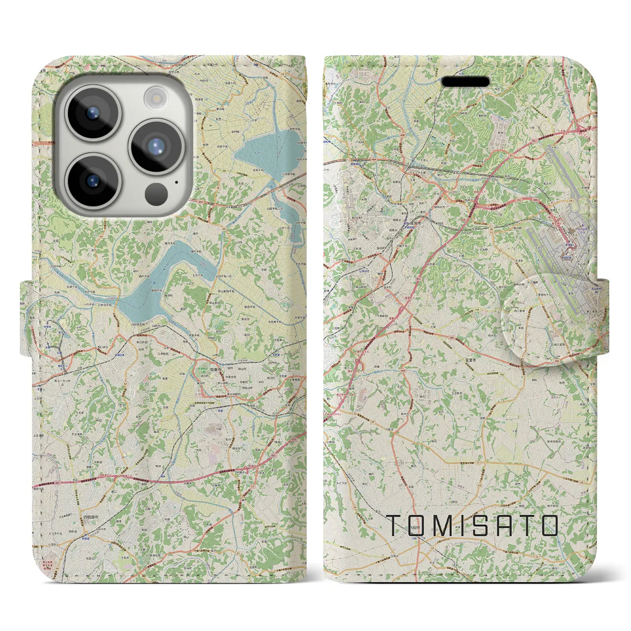 【富里(千葉県)】地図柄iPhoneケース(手帳タイプ)ナチュラル・iPhone 15 Pro 用