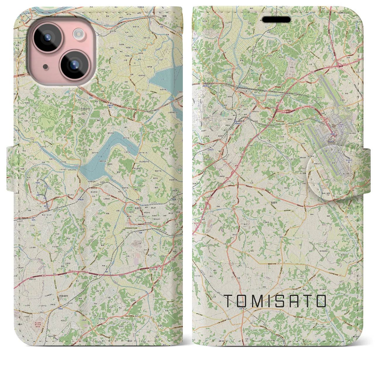 【富里(千葉県)】地図柄iPhoneケース(手帳タイプ)ナチュラル・iPhone 15 Plus 用
