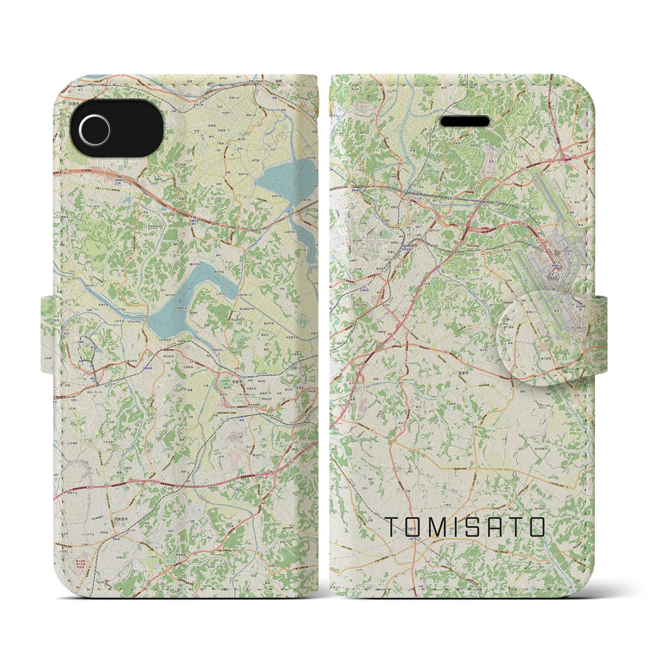 【富里(千葉県)】地図柄iPhoneケース(手帳タイプ)ナチュラル・iPhone SE(第3 / 第2世代) / 8 / 7 / 6s / 6 用