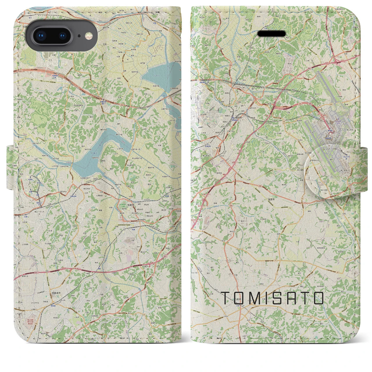 【富里(千葉県)】地図柄iPhoneケース(手帳タイプ)ナチュラル・iPhone 8Plus /7Plus / 6sPlus / 6Plus 用