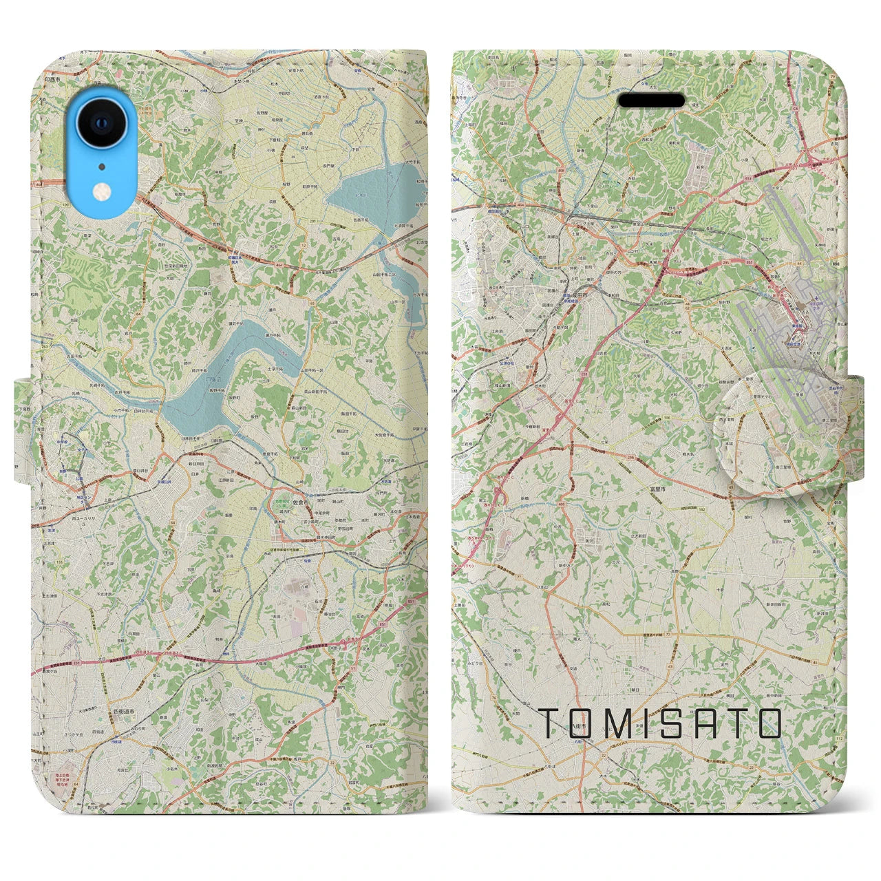 【富里(千葉県)】地図柄iPhoneケース(手帳タイプ)ナチュラル・iPhone XR 用