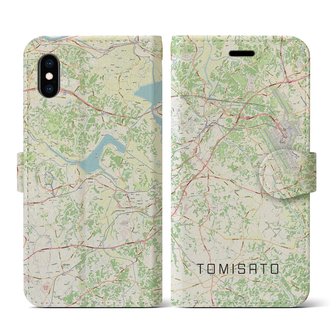 【富里(千葉県)】地図柄iPhoneケース(手帳タイプ)ナチュラル・iPhone XS / X 用
