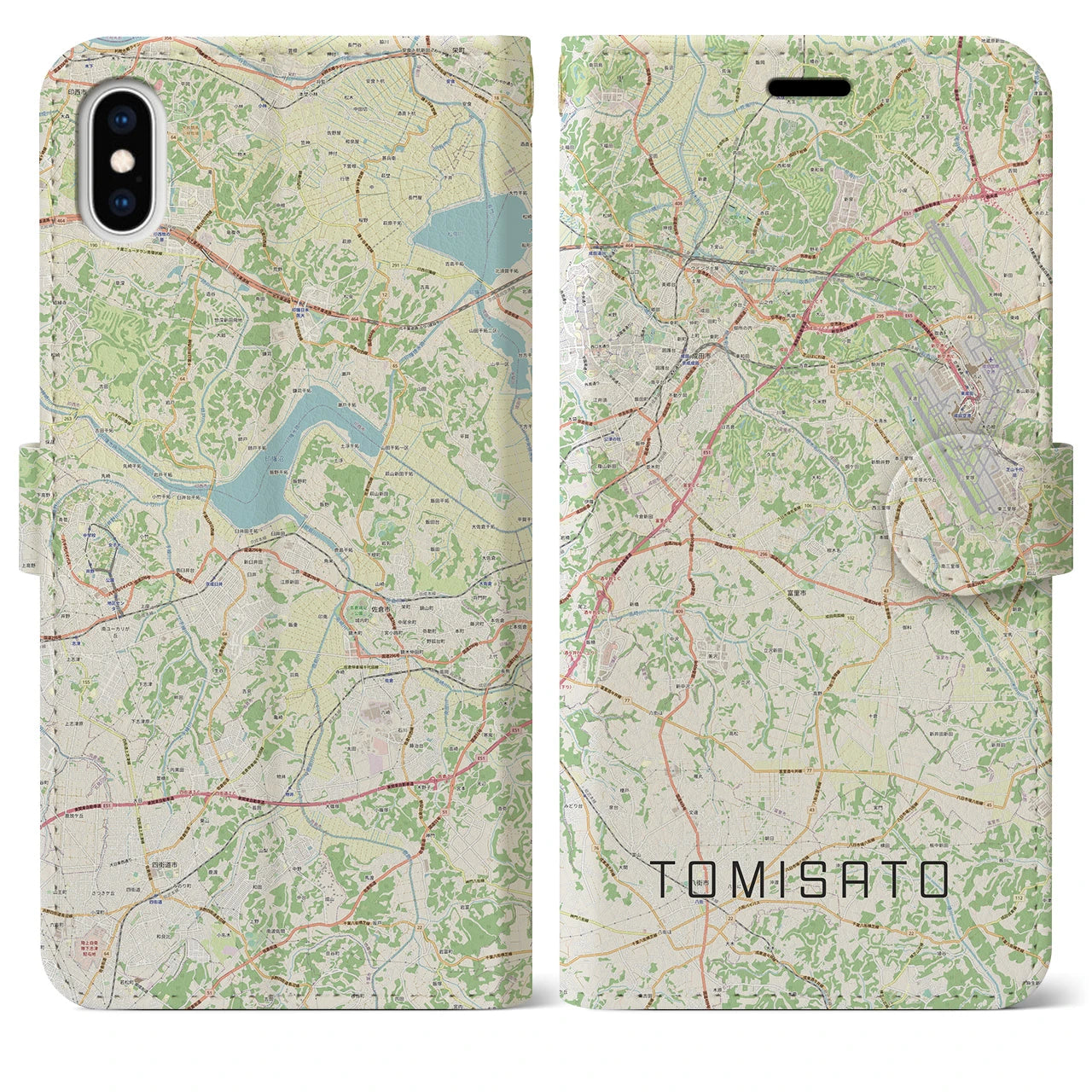 【富里(千葉県)】地図柄iPhoneケース(手帳タイプ)ナチュラル・iPhone XS Max 用