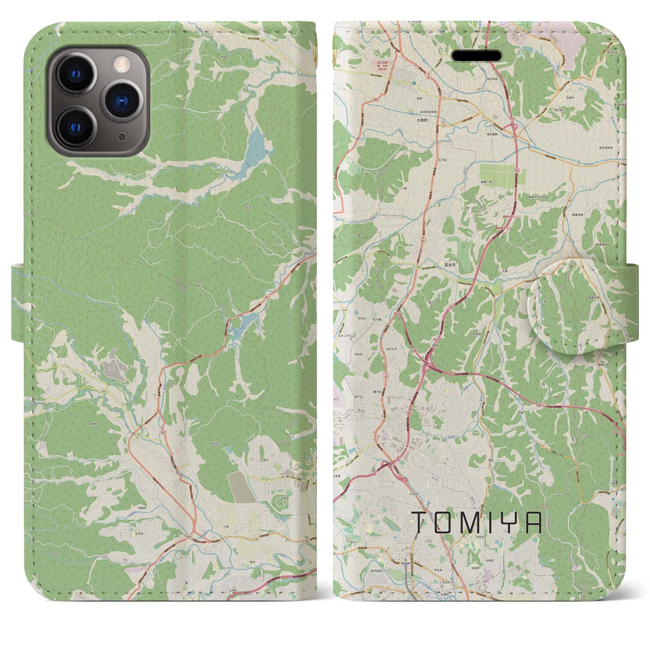 【富谷(宮城県)】地図柄iPhoneケース(手帳タイプ)ナチュラル・iPhone 11 Pro Max 用