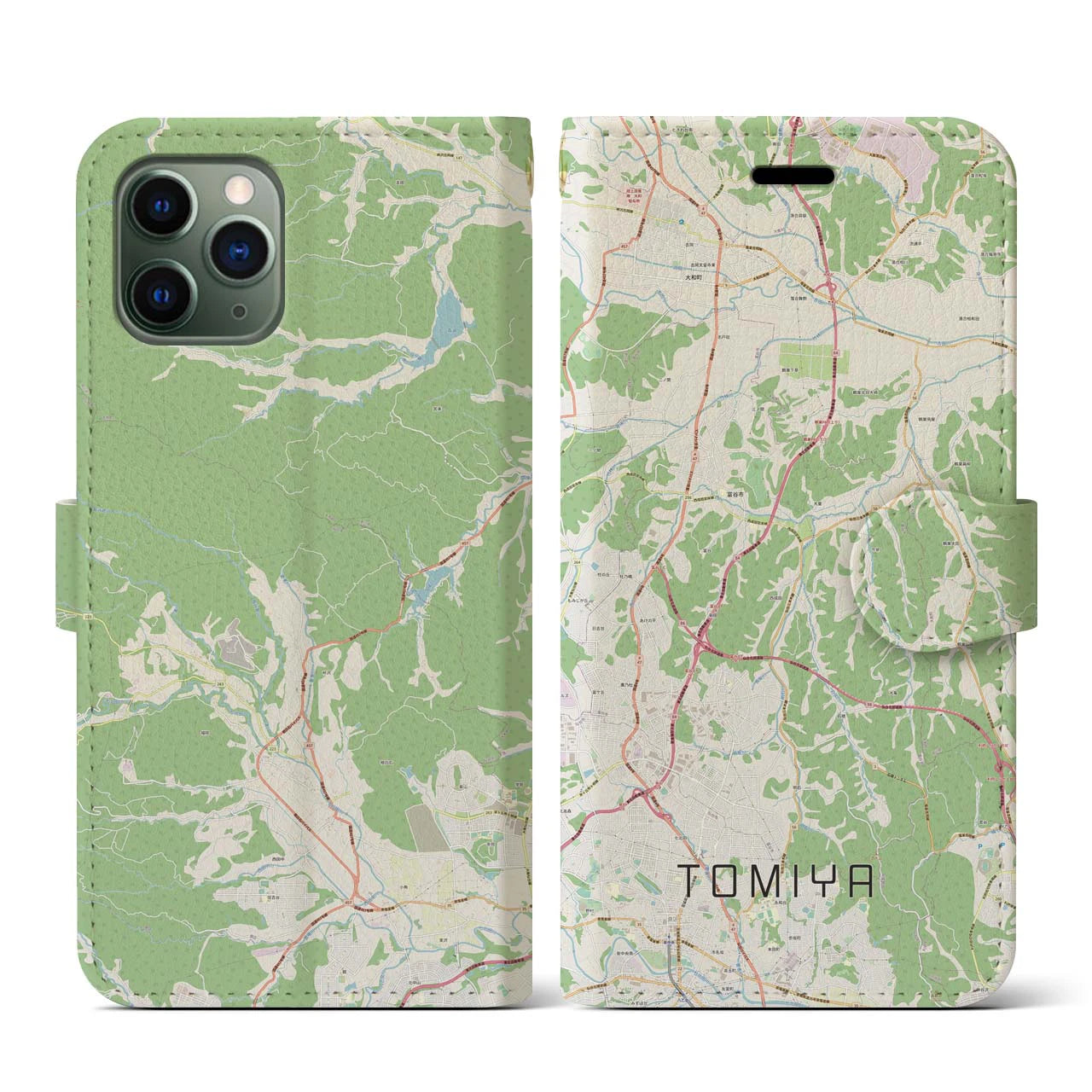 【富谷(宮城県)】地図柄iPhoneケース(手帳タイプ)ナチュラル・iPhone 11 Pro 用