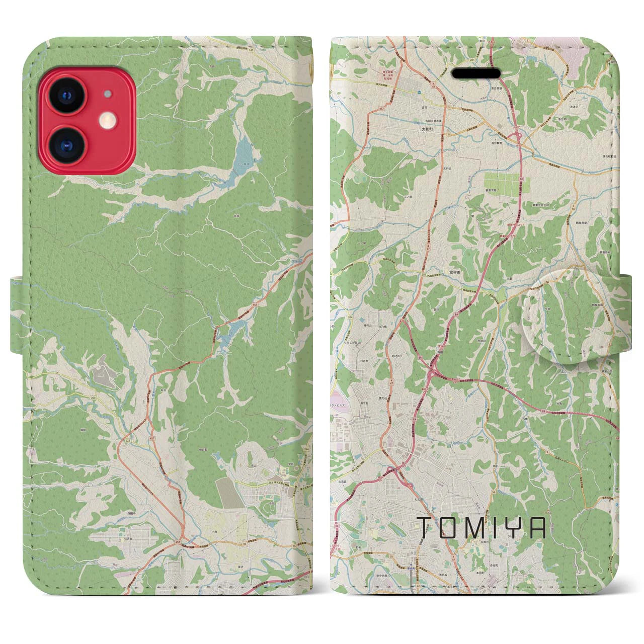 【富谷(宮城県)】地図柄iPhoneケース(手帳タイプ)ナチュラル・iPhone 11 用
