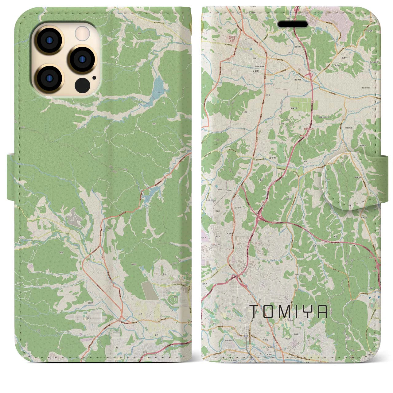 【富谷(宮城県)】地図柄iPhoneケース(手帳タイプ)ナチュラル・iPhone 12 Pro Max 用