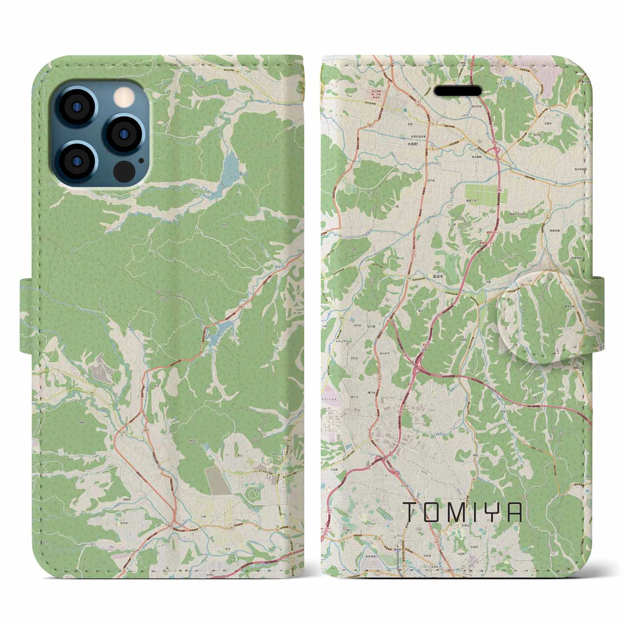 【富谷(宮城県)】地図柄iPhoneケース(手帳タイプ)ナチュラル・iPhone 12 / 12 Pro 用