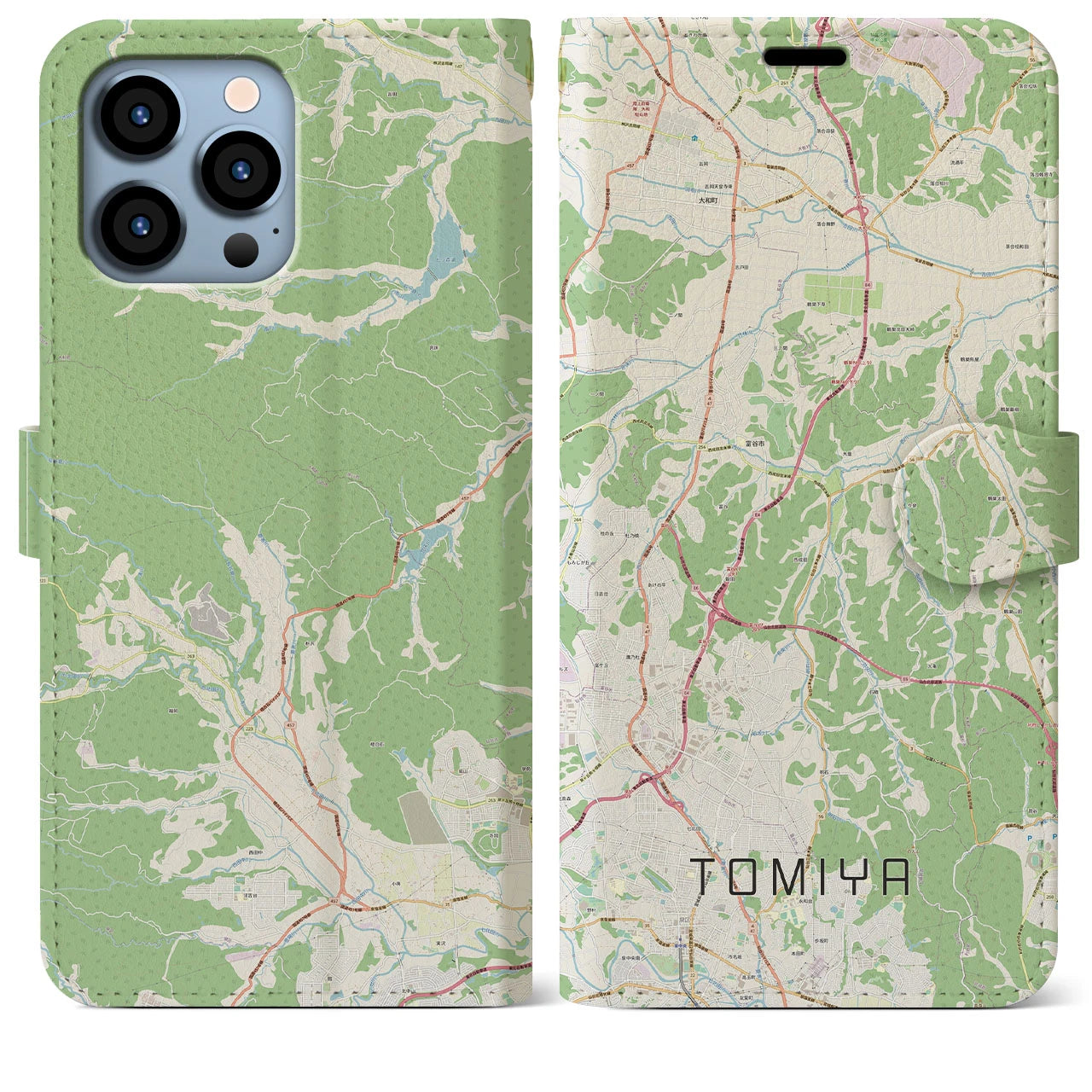 【富谷(宮城県)】地図柄iPhoneケース(手帳タイプ)ナチュラル・iPhone 13 Pro Max 用