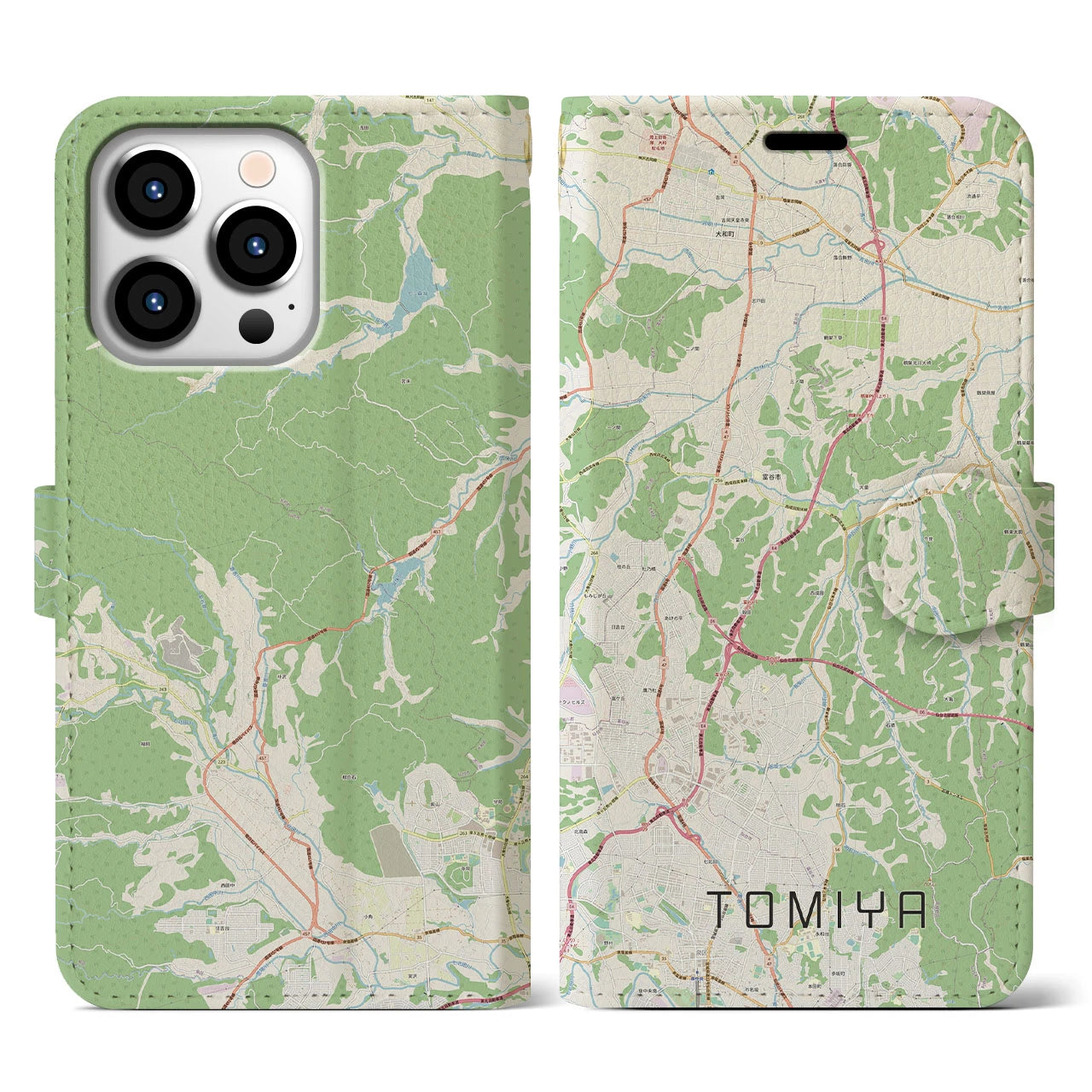 【富谷(宮城県)】地図柄iPhoneケース(手帳タイプ)ナチュラル・iPhone 13 Pro 用