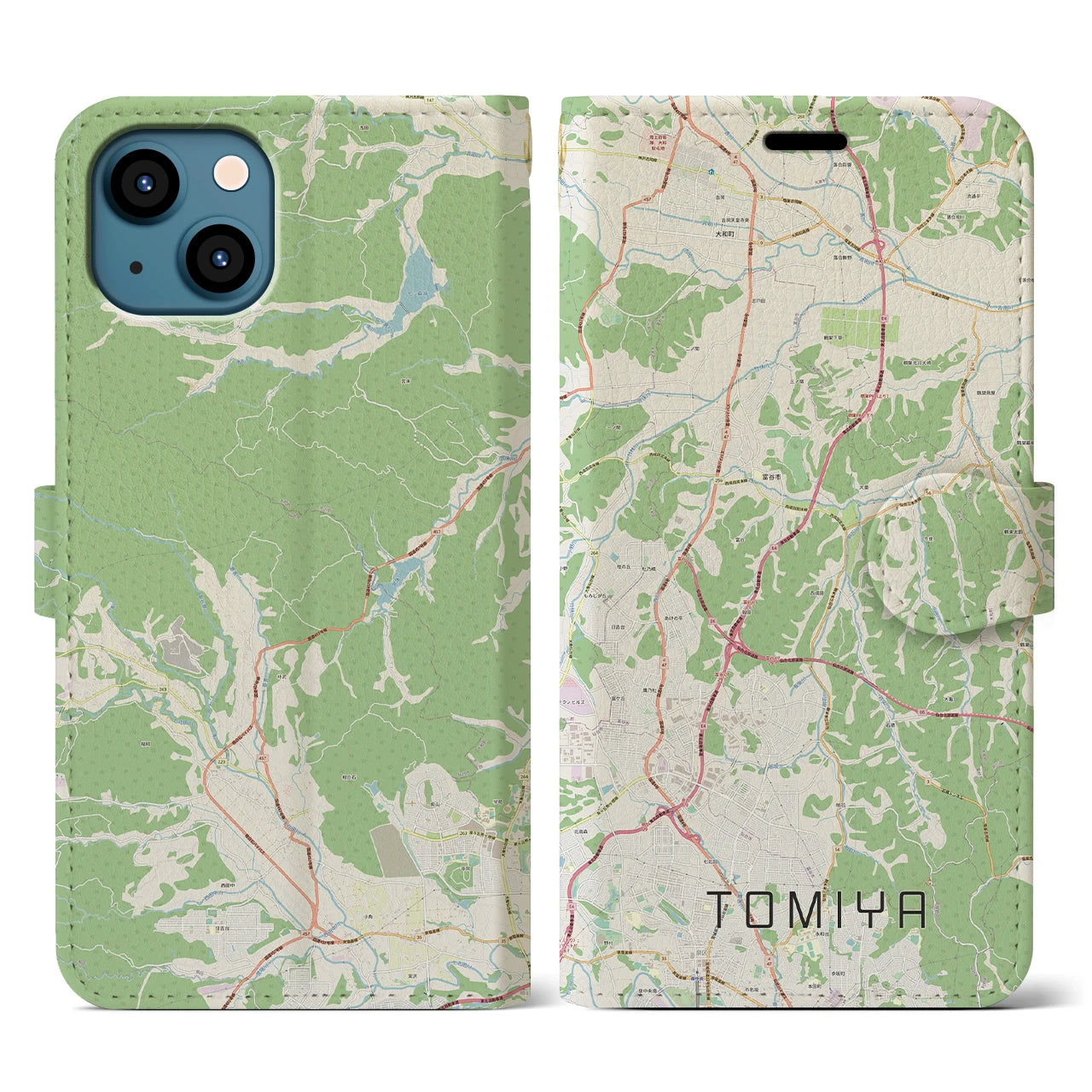 【富谷(宮城県)】地図柄iPhoneケース(手帳タイプ)ナチュラル・iPhone 13 用