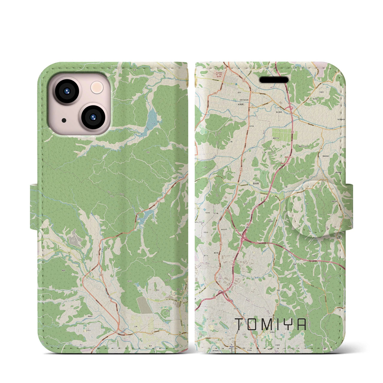 【富谷(宮城県)】地図柄iPhoneケース(手帳タイプ)ナチュラル・iPhone 13 mini 用