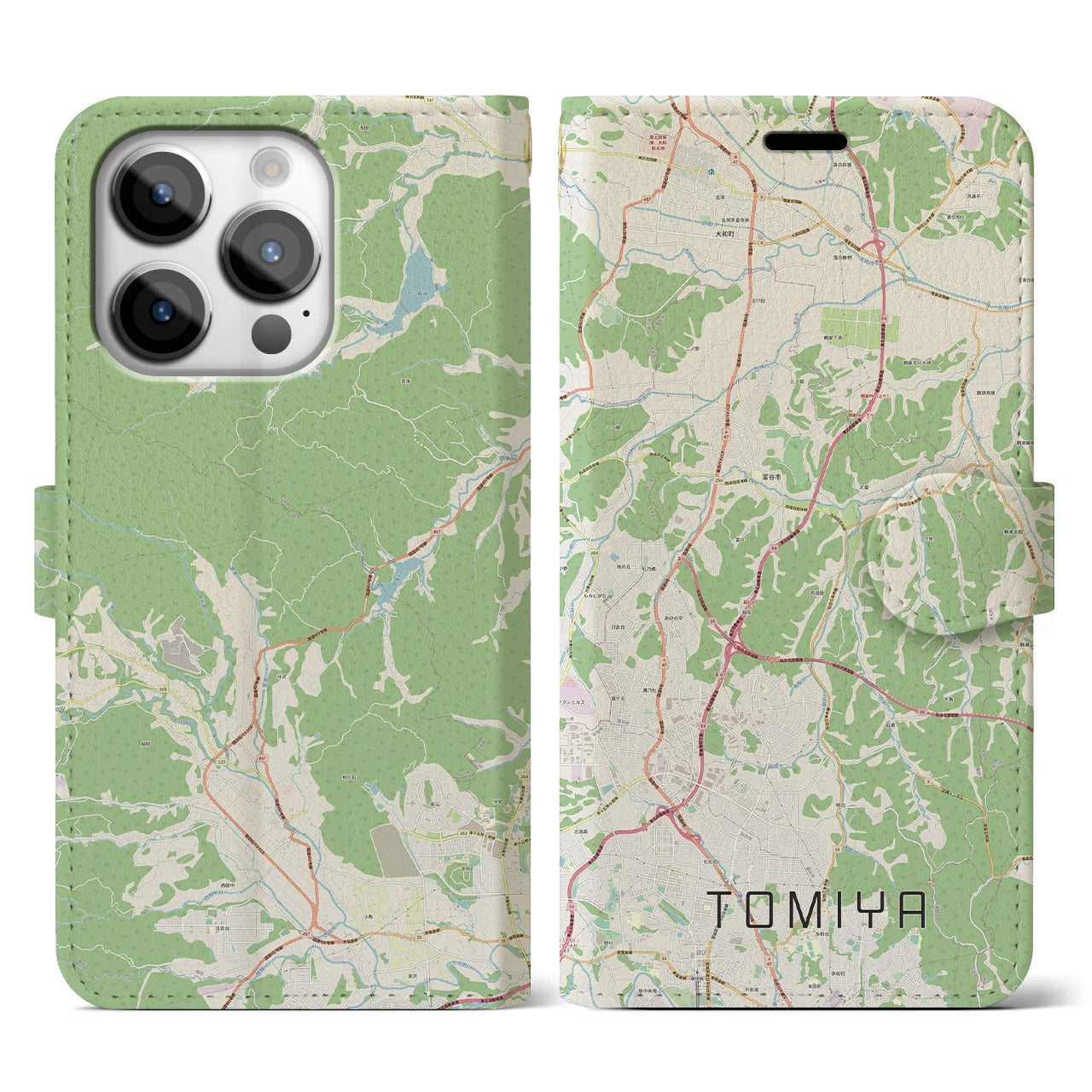 【富谷(宮城県)】地図柄iPhoneケース(手帳タイプ)ナチュラル・iPhone 14 Pro 用