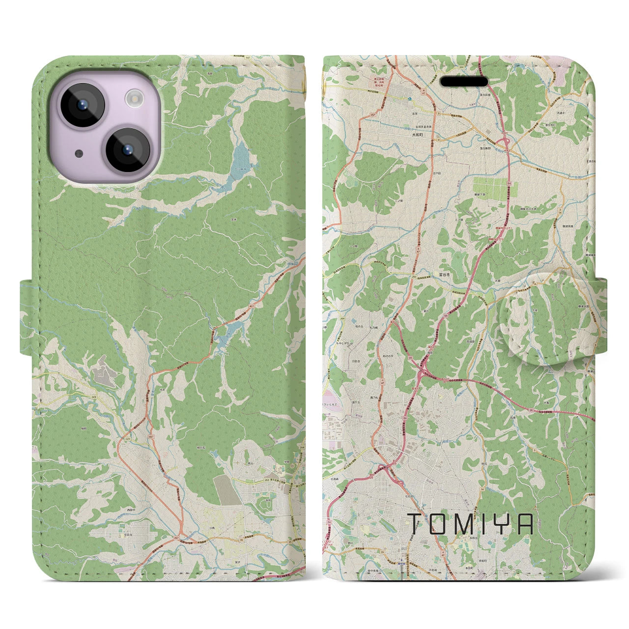 【富谷(宮城県)】地図柄iPhoneケース(手帳タイプ)ナチュラル・iPhone 14 用