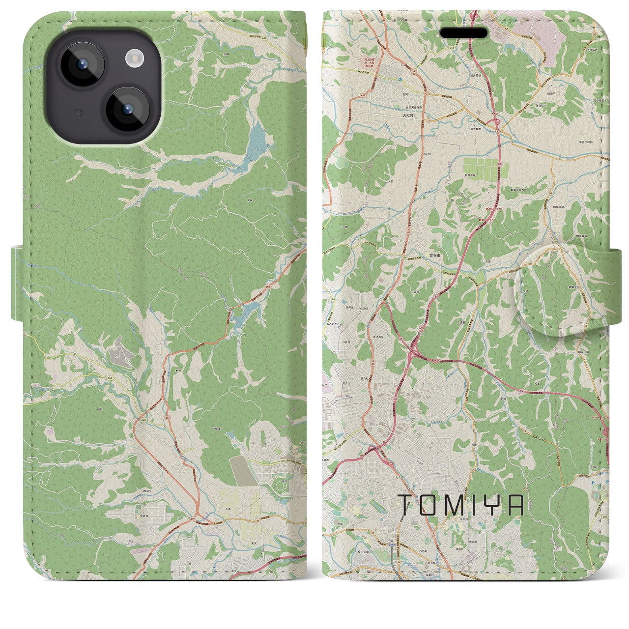 【富谷(宮城県)】地図柄iPhoneケース(手帳タイプ)ナチュラル・iPhone 14 Plus 用