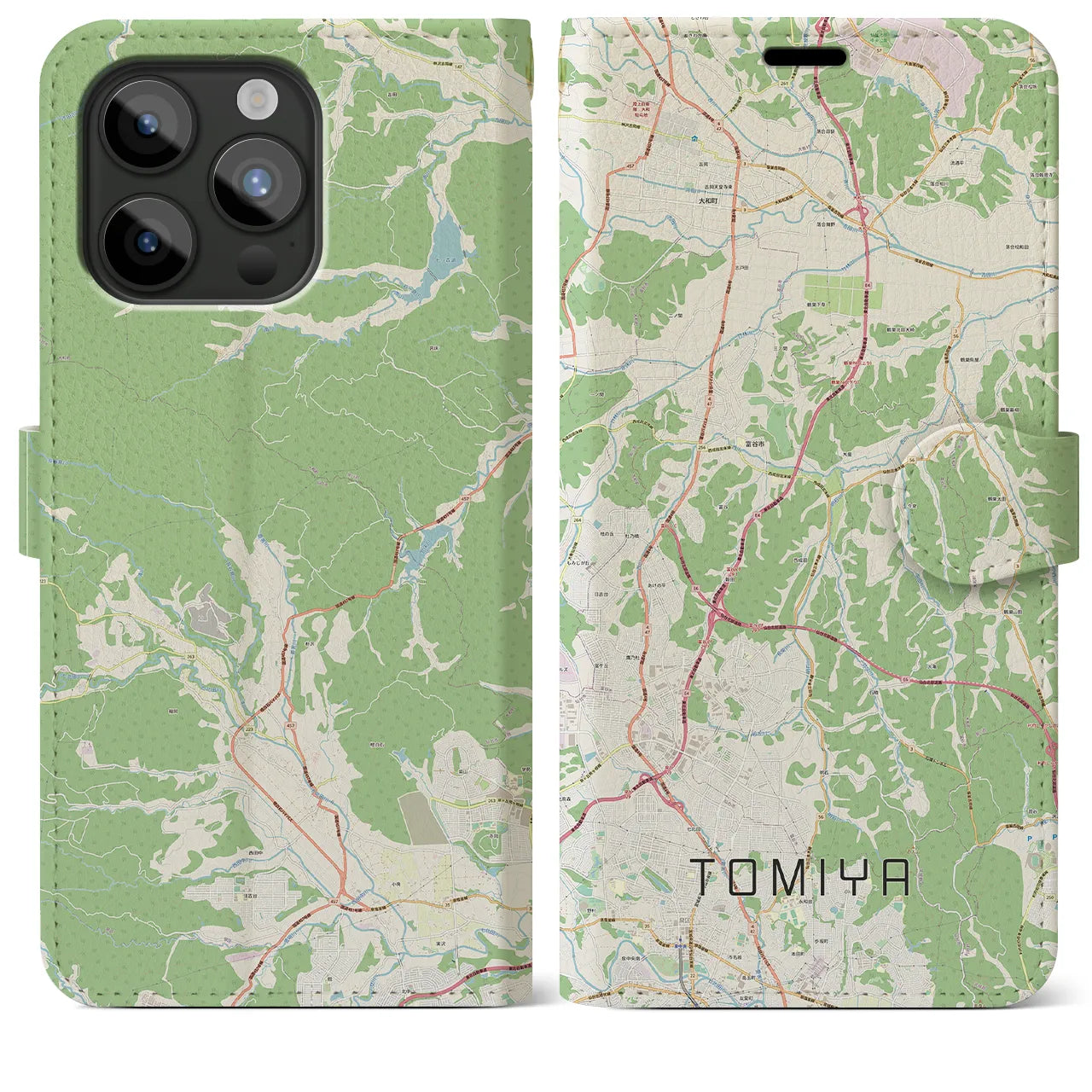 【富谷(宮城県)】地図柄iPhoneケース(手帳タイプ)ナチュラル・iPhone 15 Pro Max 用