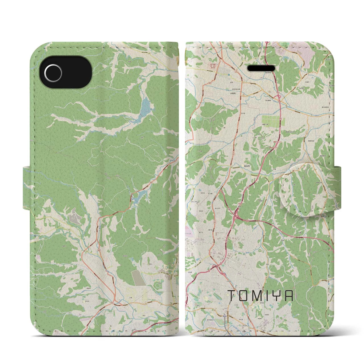【富谷(宮城県)】地図柄iPhoneケース(手帳タイプ)ナチュラル・iPhone SE(第3 / 第2世代) / 8 / 7 / 6s / 6 用