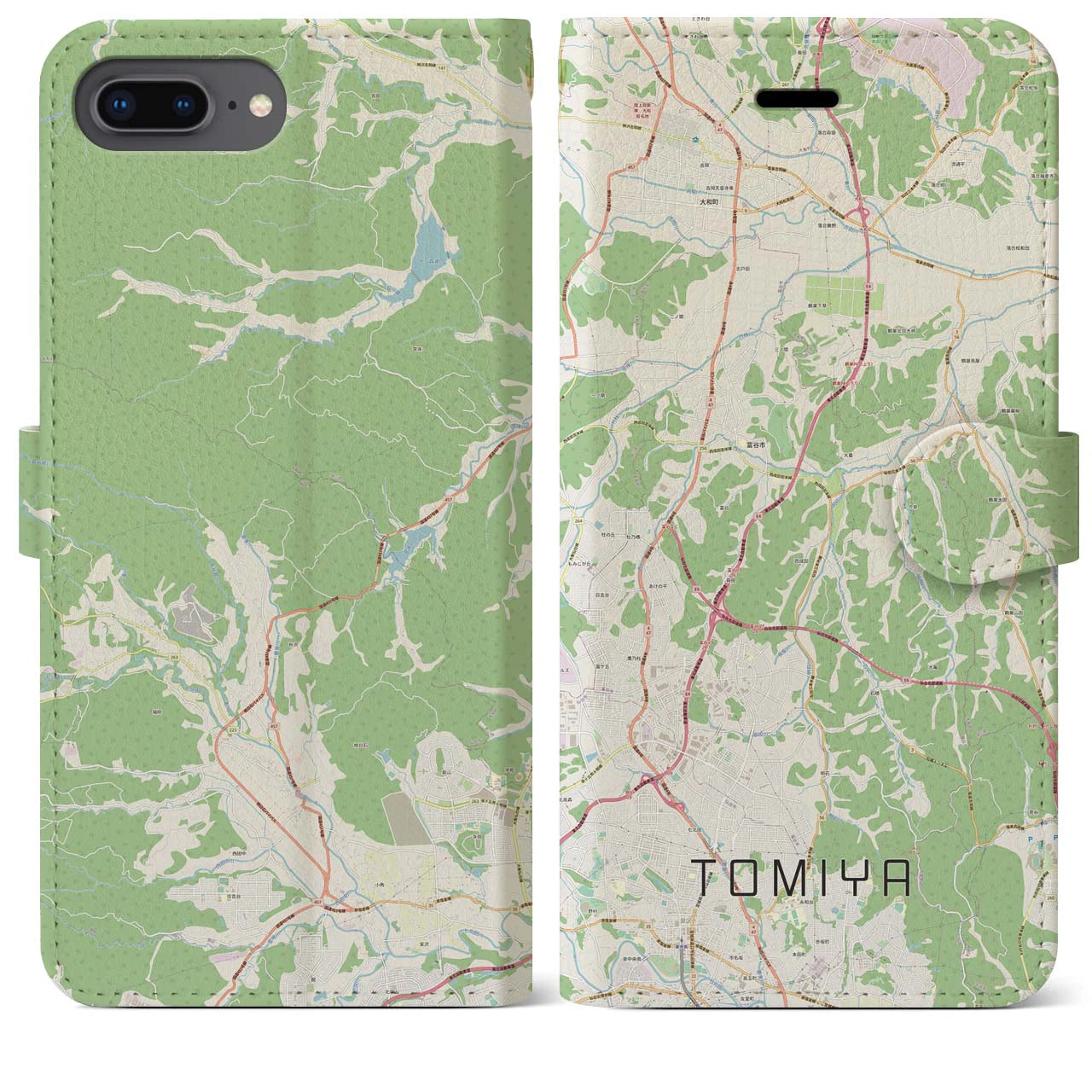 【富谷(宮城県)】地図柄iPhoneケース(手帳タイプ)ナチュラル・iPhone 8Plus /7Plus / 6sPlus / 6Plus 用