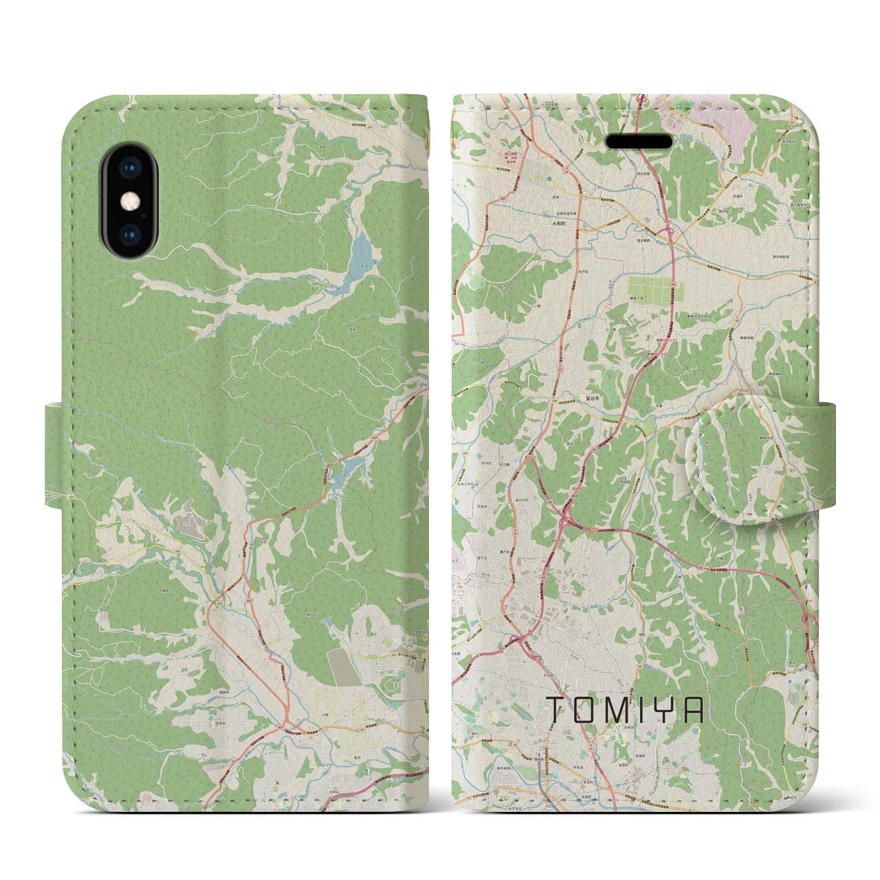 【富谷(宮城県)】地図柄iPhoneケース(手帳タイプ)ナチュラル・iPhone XS / X 用