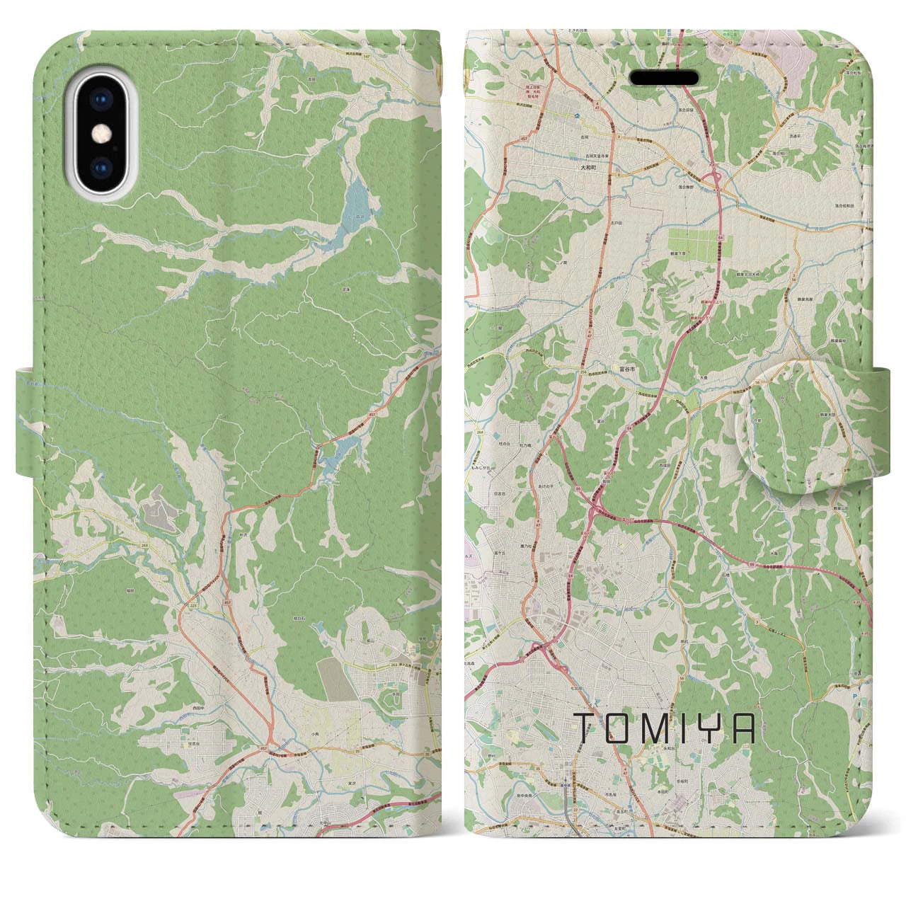 【富谷(宮城県)】地図柄iPhoneケース(手帳タイプ)ナチュラル・iPhone XS Max 用
