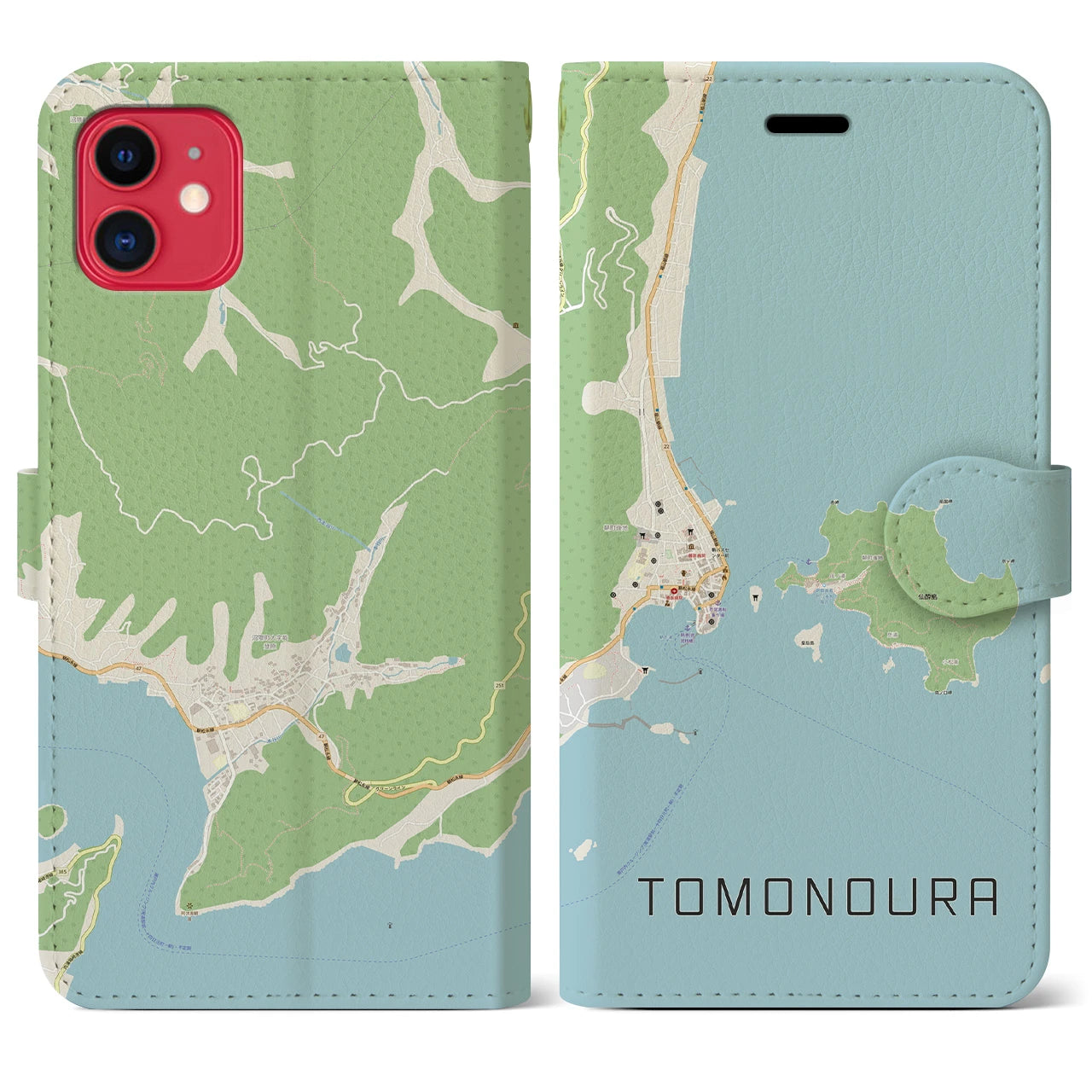 【鞆の浦(広島県)】地図柄iPhoneケース(手帳タイプ)ナチュラル・iPhone 11 用