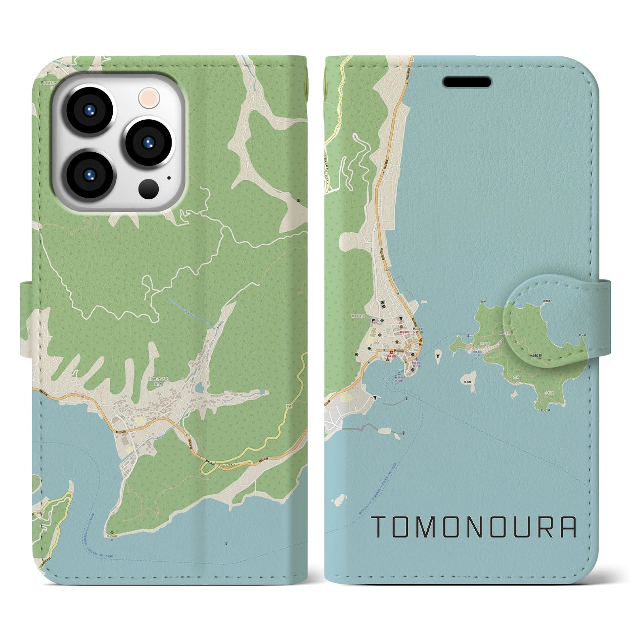 【鞆の浦(広島県)】地図柄iPhoneケース(手帳タイプ)ナチュラル・iPhone 13 Pro 用
