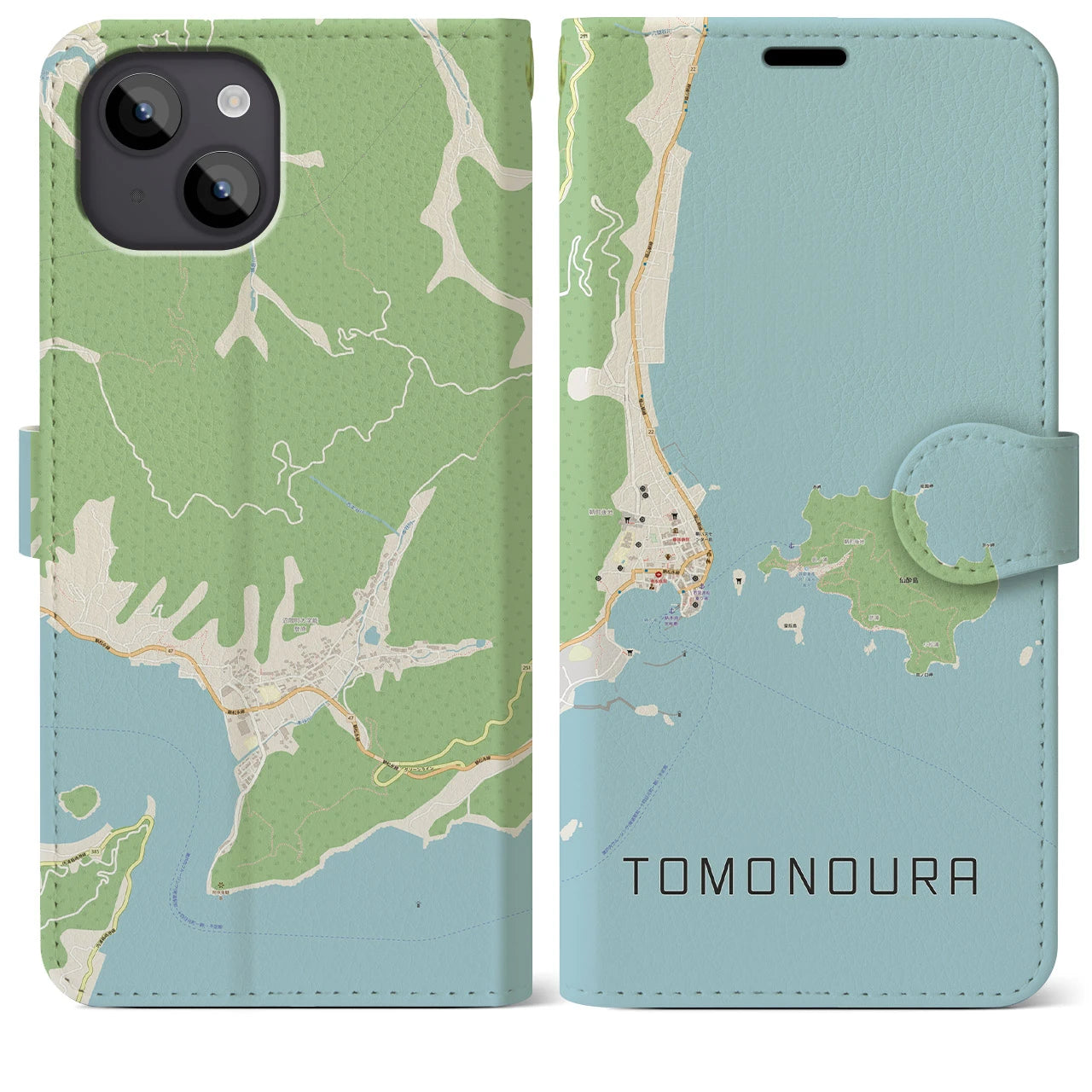 【鞆の浦(広島県)】地図柄iPhoneケース(手帳タイプ)ナチュラル・iPhone 14 Plus 用