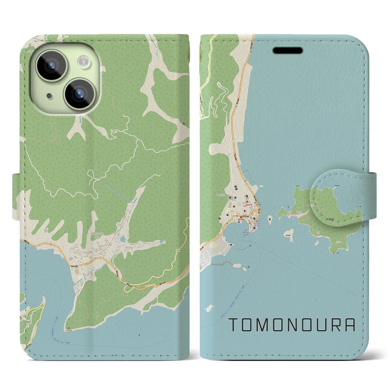 【鞆の浦(広島県)】地図柄iPhoneケース(手帳タイプ)ナチュラル・iPhone 15 用