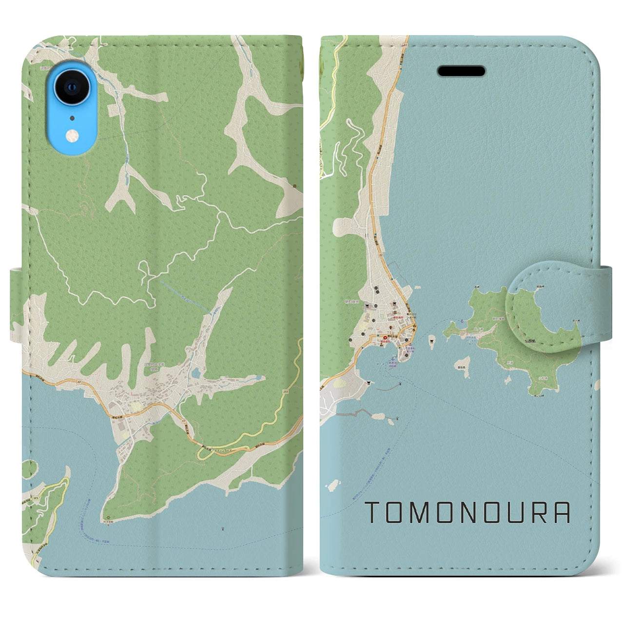 【鞆の浦(広島県)】地図柄iPhoneケース(手帳タイプ)ナチュラル・iPhone XR 用