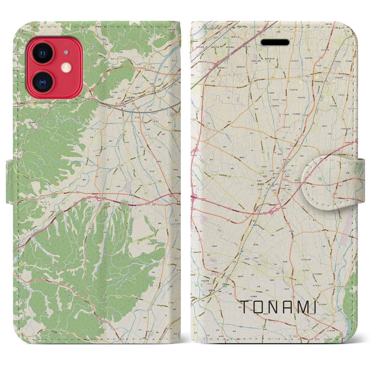 【砺波(富山県)】地図柄iPhoneケース(手帳タイプ)ナチュラル・iPhone 11 用
