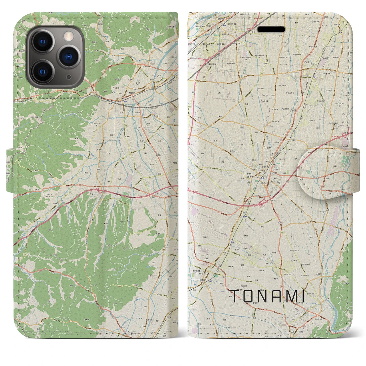 【砺波(富山県)】地図柄iPhoneケース(手帳タイプ)ナチュラル・iPhone 11 Pro Max 用