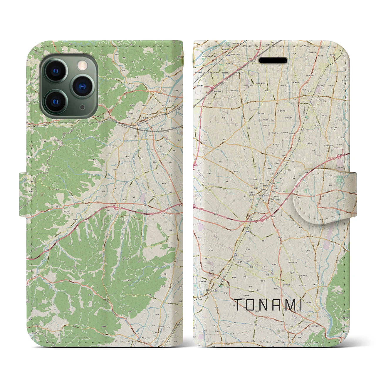 【砺波(富山県)】地図柄iPhoneケース(手帳タイプ)ナチュラル・iPhone 11 Pro 用