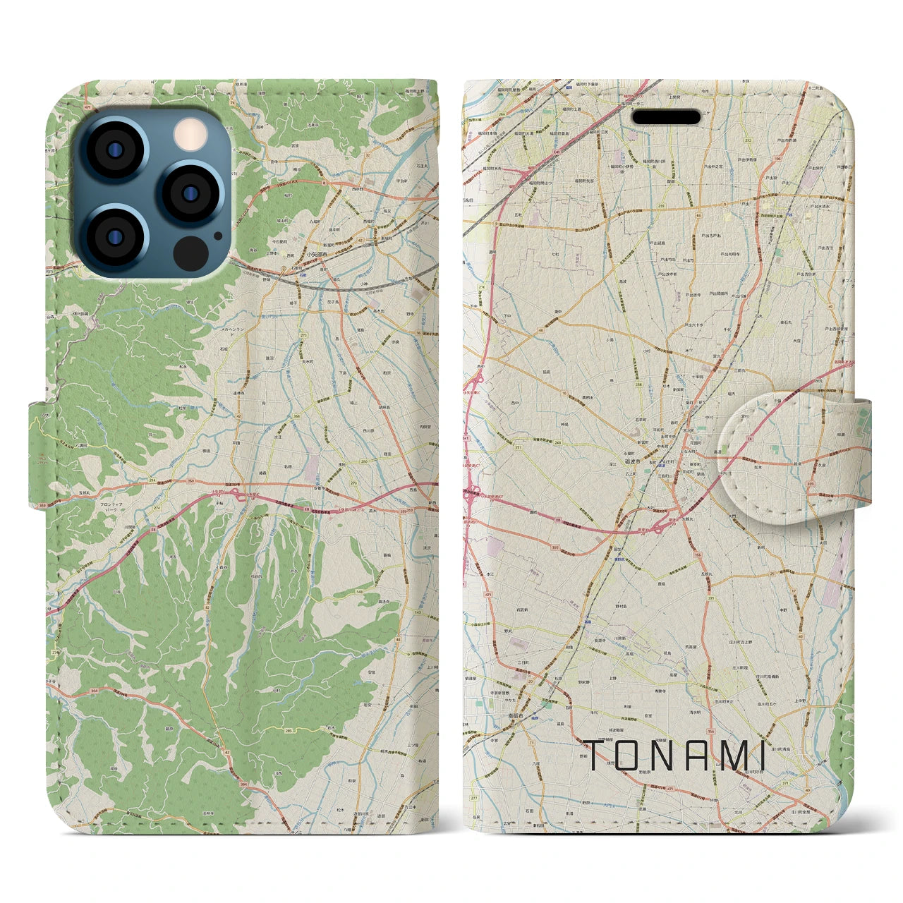 【砺波(富山県)】地図柄iPhoneケース(手帳タイプ)ナチュラル・iPhone 12 / 12 Pro 用