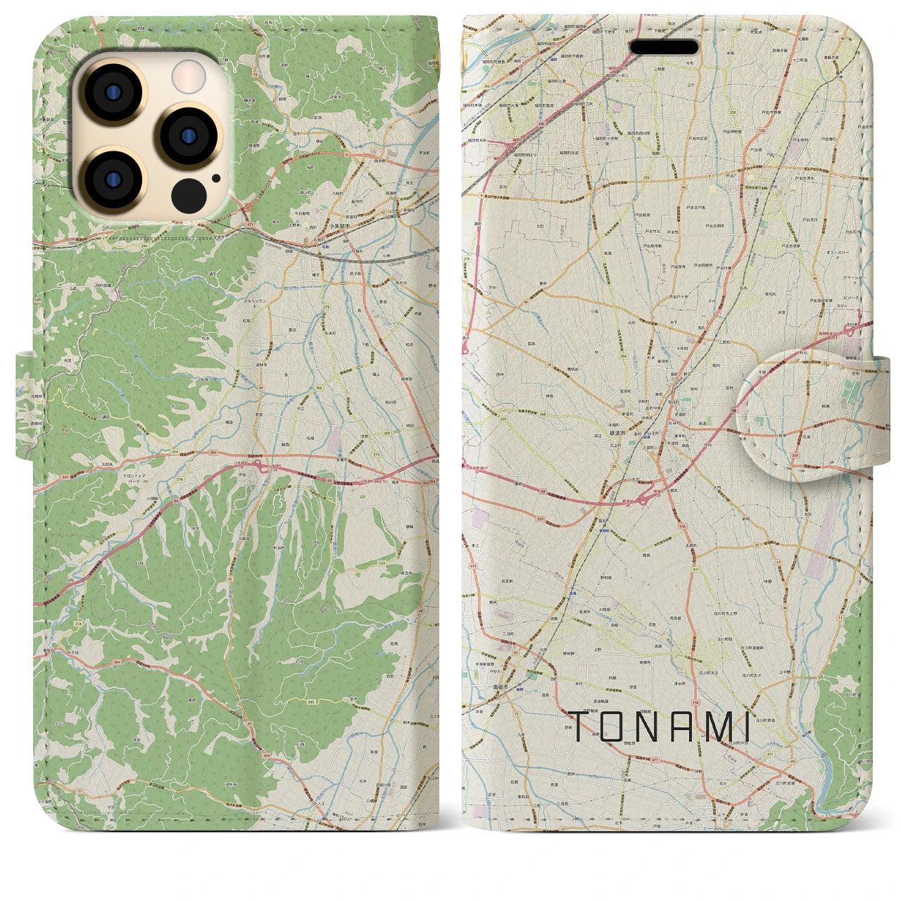 【砺波(富山県)】地図柄iPhoneケース(手帳タイプ)ナチュラル・iPhone 12 Pro Max 用