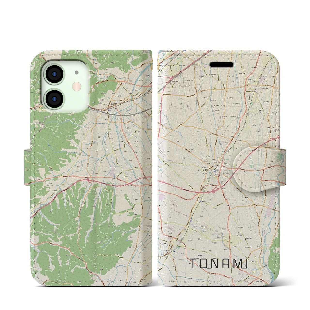 【砺波(富山県)】地図柄iPhoneケース(手帳タイプ)ナチュラル・iPhone 12 mini 用