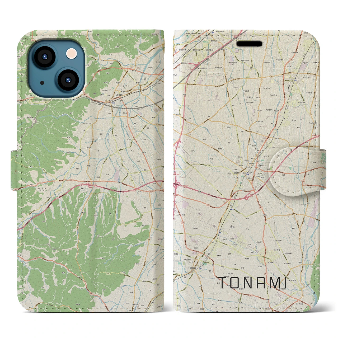 【砺波(富山県)】地図柄iPhoneケース(手帳タイプ)ナチュラル・iPhone 13 用