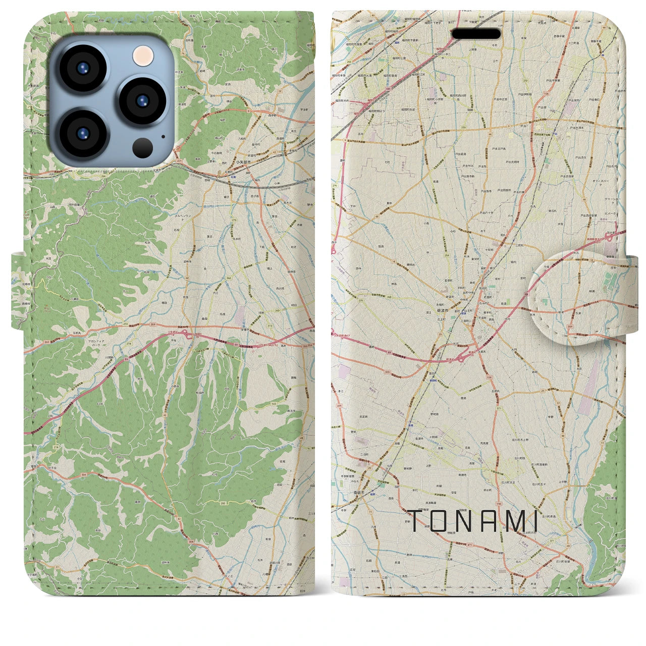 【砺波(富山県)】地図柄iPhoneケース(手帳タイプ)ナチュラル・iPhone 13 Pro Max 用