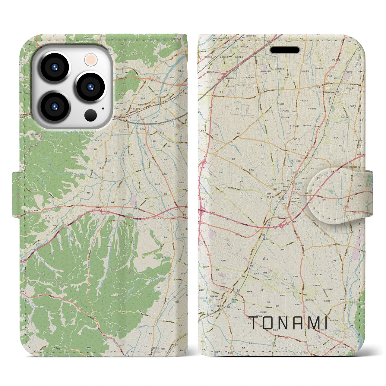 【砺波(富山県)】地図柄iPhoneケース(手帳タイプ)ナチュラル・iPhone 13 Pro 用