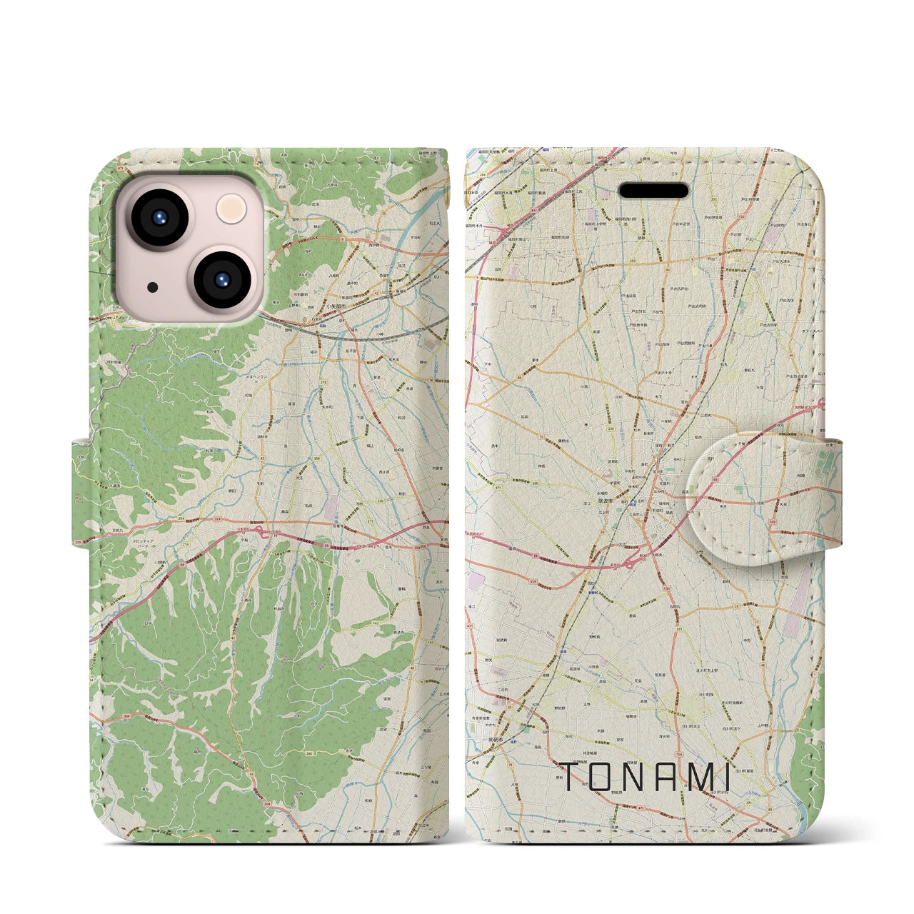【砺波(富山県)】地図柄iPhoneケース(手帳タイプ)ナチュラル・iPhone 13 mini 用
