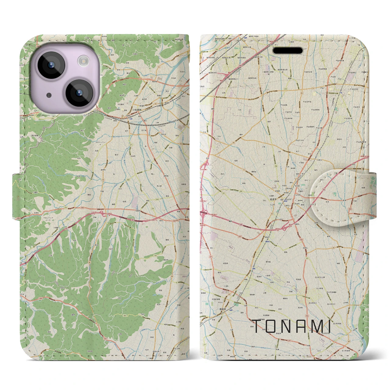【砺波(富山県)】地図柄iPhoneケース(手帳タイプ)ナチュラル・iPhone 14 用